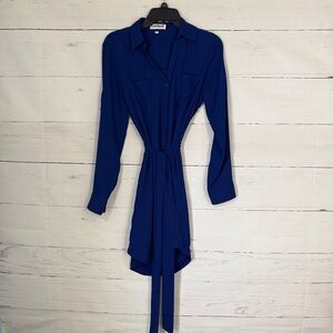 Express Cobalt Blue Long Sleeve Portofino Shirt Dress